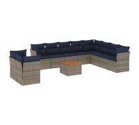 vidaXL Set de Sofás de Jardín y Cojines 11 pzas, Asientos con Respaldos, Sofás Modulares, Muebles para Patio Terraza, Ratán Sintético Gris