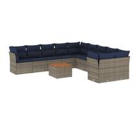 vidaXL Set de Sofás de Jardín y Cojines 11 pzas, Asientos con Respaldos, Sofás Modulares, Muebles para Patio Terraza, Ratán Sintético Gris
