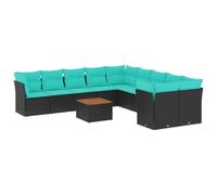 vidaXL Set de Sofás de Jardín y Cojines 11 pzas, Asientos con Respaldos, Sofás Modulares, Muebles para Patio Terraza, Ratán Sintético Negro