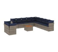 vidaXL Set de Sofás de Jardín y Cojines 12 pzas, Asientos con Respaldos, Sofás Modulares, Muebles para Patio Terraza, Ratán Sintético Gris