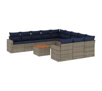 vidaXL Set de Sofás de Jardín y Cojines 12 pzas, Asientos con Respaldos, Sofás Modulares, Muebles para Patio Terraza, Ratán Sintético Gris