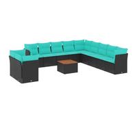 vidaXL Set de Sofás de Jardín y Cojines 12 pzas, Asientos con Respaldos, Sofás Modulares, Muebles para Patio Terraza, Ratán Sintético Negro