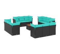 vidaXL Set de Sofás de Jardín y Cojines 13 pzas, Asientos con Respaldos, Sofás Modulares, Muebles para Patio Terraza, Ratán Sintético Negro