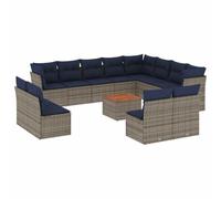 vidaXL Set de Sofás de Jardín y Cojines 13 pzas, Asientos con Respaldos, Sofás Modulares, Muebles para Patio Terraza, Ratán Sintético Gris