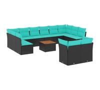 vidaXL Set de Sofás de Jardín y Cojines 13 pzas, Asientos con Respaldos, Sofás Modulares, Muebles para Patio Terraza, Ratán Sintético Negro