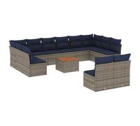 vidaXL Set de Sofás de Jardín y Cojines 13 pzas, Asientos con Respaldos, Sofás Modulares, Muebles para Patio Terraza, Ratán Sintético Gris