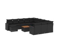Vidaxl set de sofás de jardín y cojines 13 pzas ratán sintético negro