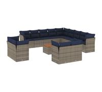 vidaXL Set de Sofás de Jardín y Cojines 14 pzas, Asientos con Respaldos, Sofás Modulares, Muebles para Patio Terraza, Ratán Sintético Gris