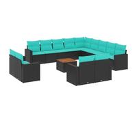 vidaXL Set de Sofás de Jardín y Cojines 14 pzas, Asientos con Respaldos, Sofás Modulares, Muebles para Patio Terraza, Ratán Sintético Negro
