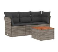 vidaXL Set de Sofás de Jardín y Cojines 4 pzas, Asientos con Respaldos, Sofás Modulares, Muebles para Patio Terraza, Ratán Sintético Gris