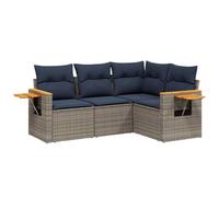 vidaXL Set de Sofás de Jardín y Cojines 4 pzas, Asientos con Respaldos, Sofás Modulares, Muebles para Patio Terraza, Ratán Sintético Gris