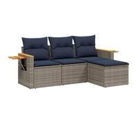 vidaXL Set de Sofás de Jardín y Cojines 4 pzas, Asientos con Respaldos, Sofás Modulares, Muebles para Patio Terraza, Ratán Sintético Gris