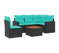 vidaXL Set de Sofás de Jardín y Cojines 6 pzas, Asientos con Respaldos, Sofás Modulares, Muebles para Patio Terraza, Ratán Sintético Negro