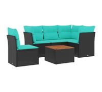 vidaXL Set de Sofás de Jardín y Cojines 6 pzas, Asientos con Respaldos, Sofás Modulares, Muebles para Patio Terraza, Ratán Sintético Negro