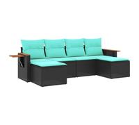 vidaXL Set de Sofás de Jardín y Cojines 6 pzas, Asientos con Respaldos, Sofás Modulares, Muebles para Patio Terraza, Ratán Sintético Negro