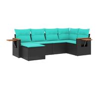 vidaXL Set de Sofás de Jardín y Cojines 6 pzas, Asientos con Respaldos, Sofás Modulares, Muebles para Patio Terraza, Ratán Sintético Negro
