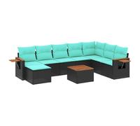 vidaXL Set de Sofás de Jardín y Cojines 8 pzas, Asientos con Respaldos, Sofás Modulares, Muebles para Patio Terraza, Ratán Sintético Negro