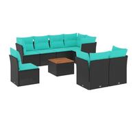 vidaXL Set de Sofás de Jardín y Cojines 8 pzas, Asientos con Respaldos, Sofás Modulares, Muebles para Patio Terraza, Ratán Sintético Negro