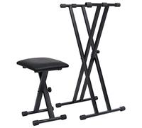vidaXL Set de Soporte para Teclado con Doble Refuerzo y Taburete Ajustable Plegable Músico Electronico Piano Banda Equipos de Actuación Práctica Negro