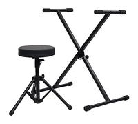 vidaXL Set de soporte para teclado y taburete ajustable plegable para piano electrónico - Negro