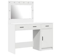 vidaXL Tocador blanco moderno con espejo luces LED 2 cajones decorativos maquillaje compacto muebles de dormitorio para adultos estación de cuidado de almacenamiento