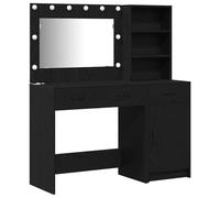 vidaXL Set de tocador 2 Piezas con luz LED Madera ingeniería Negro