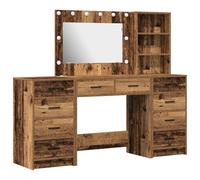 vidaXL Set de Tocador de 3 Piezas con Espejo LED Rústico de Madera Antigua Elaborada con Cajones de Almacenamiento Amplio Multifuncional para Uso en Dormitorio Aseo y Estación de Maquillaje Muebles