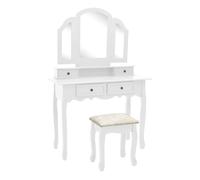 Vidaxl set de tocador y taburete madera paulownia blanco 100x40x146cm