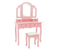 Vidaxl set de tocador y taburete madera paulownia rosa 100x40x146 cm
