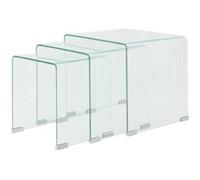 vidaxl Set de tres mesas de centro apilables vidrio templado claro