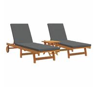 vidaXL Set de tumbonas Ajustables con Ruedas y Cojines de Hechas de Madera de Acacia, Son Resistentes al Clima y se Pueden Plegar. Ideales para el jardín o el Patio, 2 Personas. Mueb