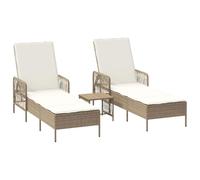 vidaXL Set de Tumbonas Ajustables en Beige y Blanco Crema con Mesa y Sillas Que Resisten los Rayos UV, Reclinables y Acolchadas, Patio, Jardín, Balcón o Terraza