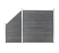 vidaXL Set de Valla 1 Cuadrada + 1 Oblicua Muros Pared Paneles Conjuntos Juego Barrera Jardín Patio Exterior Terraza Privacidad Seguridad WPC Gris