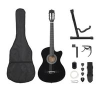 vidaXL Set Guitarra Acústica con Cutaway 12 Piezas 6 Cuerdas Juego Instrumento de Musicales de Aprendizaje Aficionados Jóvenes Negro
