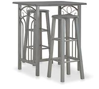 vidaXL Set Mesa Sillas Altas Cocina 3 Piezas Madera/Acero Mobiliario Elegantes Funcionales Modernas Prácticas Patio Bar Restaurante Duradera Antracita
