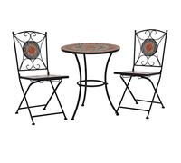 vidaXL Set Mesa y Sillas Bistró 3 Piezas Mosaico Cerámica Hogar Jardín Bar Comedor Bricolaje Decoración Diseño Estilo Mobiliario Muebles Naranja/Gris