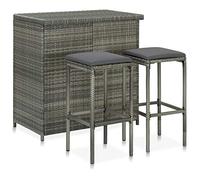 vidaXL Set Mesa y Sillas de Bar Jardín 3 Piezas Mueble Taburete Pub Bistró Mostrador Decoración Casa Jardín Restaurante Moderno Ratán Sintético Gris