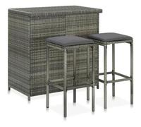 vidaxl Set mesa y sillas de bar jardín 3 piezas ratán sintético gris