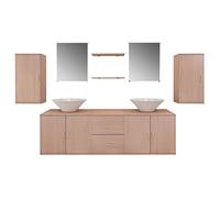 vidaXL Set de mobiliario de baño con lavabo Pack 9 unidades Beige en conglomerado