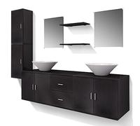 vidaXL Set Mobiliario de Baño con Lavabo Pack 9 Unidades Negro en Conglomerado