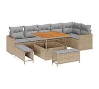 vidaXL Set Modular de Sofá de Jardín con Cojines Beige en Ratán, para 6 Personas, Resistente al Clima, Pies Ajustables, Ideal para Balcón, Patio, Comedor, Relajación, Estilo Moderno, Muebles para Te