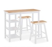 vidaXL Set Muebles Bar 3 Piezas Blanco Mobiliario Mesa Silla Alta Salón Cocina