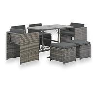 vidaXL Set Muebles Comedor Jardín 7 Pz Cojines Ratán Sintético Gris Mesa Silla