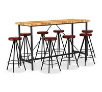 vidaXL Set Muebles de Bar 9 pzas Madera Maciza Acacia Cuero auténtico