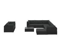 Set muebles de jardín 10 piezas y cojines ratán sintético negro vidaxl 52.5 cm