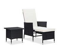 vidaXL Set Muebles de Jardín 2 Piezas y Cojines Muebles Exterior Terraza Cocina Hogar Mesa Silla Asiento Suave con Respaldo Ratán Sintético Negro
