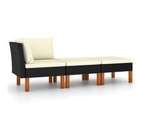 vidaXL Set Muebles de Jardín 3 Piezas Mobiliario Exterior Terraza Balcón Hogar Cocina Mesa Silla Asiento Ratán Sintético Madera Eucalipto