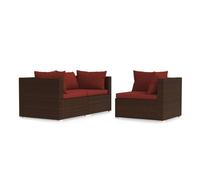 Vidaxl set muebles de jardín 3 piezas y cojines ratán sintético marrón