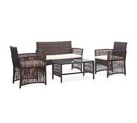 vidaXL Set Muebles de Jardín 4 Piezas Cojines Exterior Patio Terraza Sofá Mesa Tablero Comedor Aire Libre Conjunto Casas Ratán Sintético Marrón