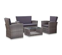 vidaXL Set Muebles de Jardín 4 Piezas Vidrio Mesa y Sillas para Exterior Terraza Conjunto Muebles de Moda de Comedor Ratán Sintético Gris